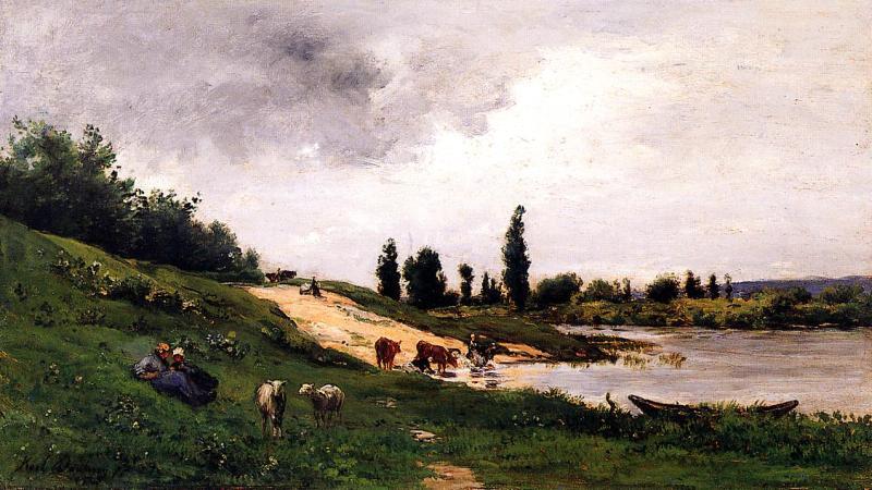 Charles-Francois Daubigny Washerwomen on the Riverbank France oil painting art